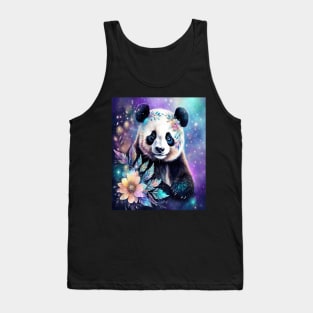 Fantasy, Watercolor, Panda Bear With Flowers and Butterflies Tank Top